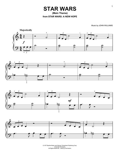 Download John Williams Star Wars (Main Theme) sheet music notes that was written for Very Easy Piano and includes 2 page(s). . Star wars sheet music easy piano free
